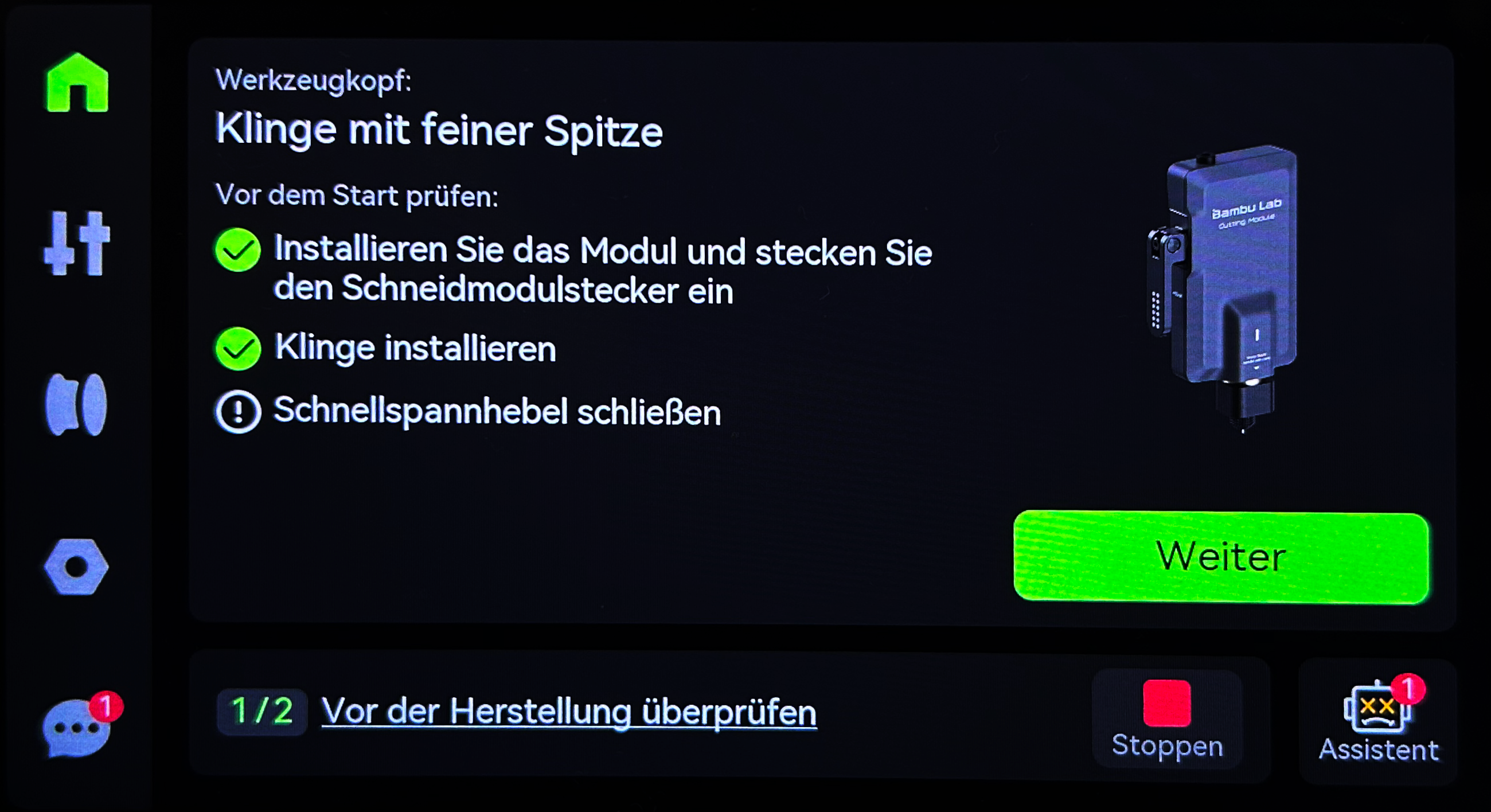 Auf dem Druckerbildschirm bestätigen