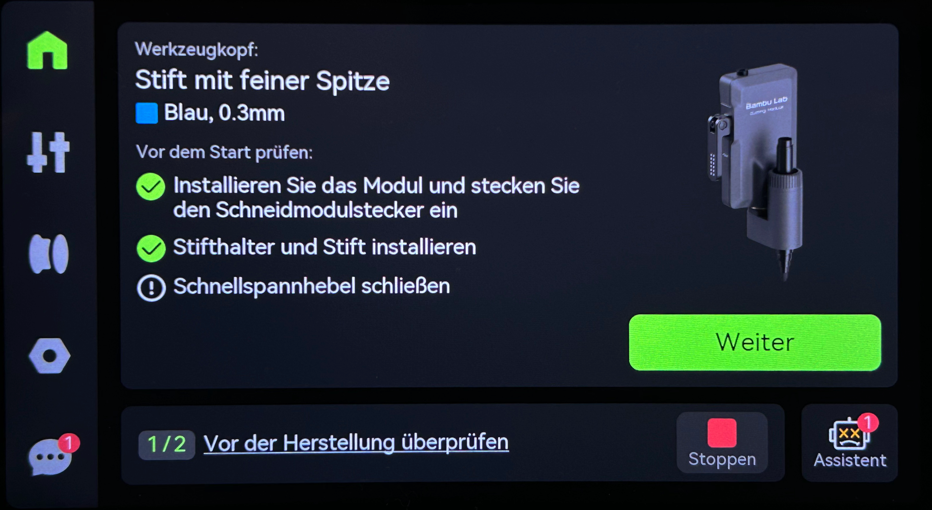 Auf dem Druckerbildschirm bestätigen